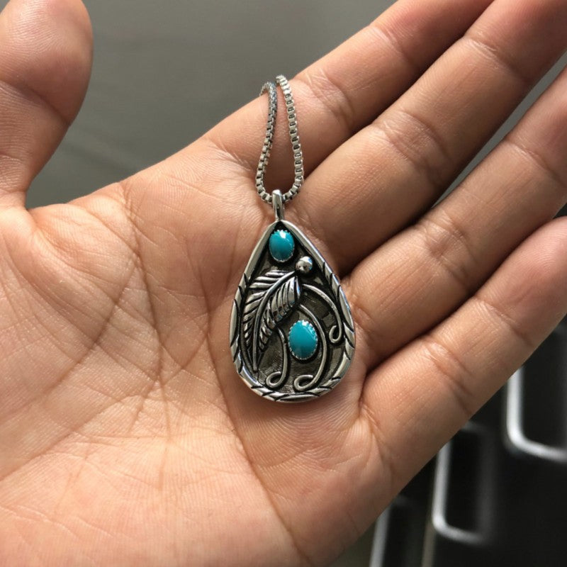 Free Gift Set Turquoise Vintage Dyed Black Feather Pendant