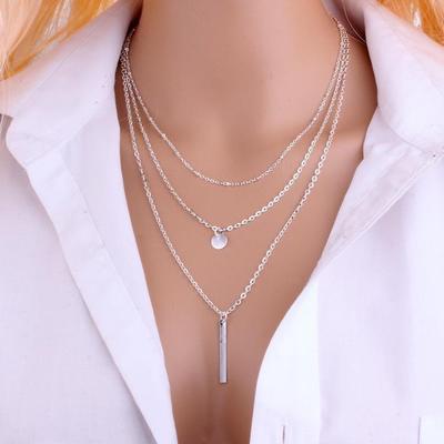 Copper Bead Chain Sequin Metal Strip Multi-layer Necklace