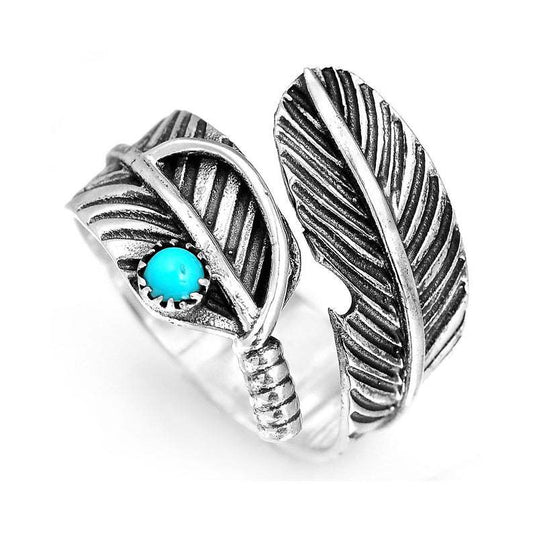 Turquoise Ring Fashion Distressed Feather Ring