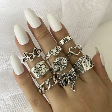 Vintage Crying Face Ring 9-Piece Set of Playing Card Rings