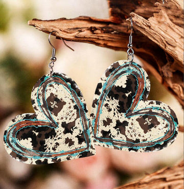Love leather earrings creative heart-shaped double-sided Leopard pu earrings