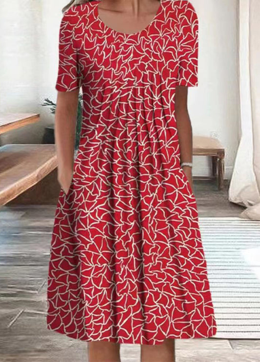 Printed Short Sleeve Round Neck Dress