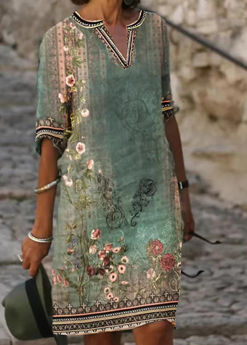 Ethnic Print Casual V-neck Dress