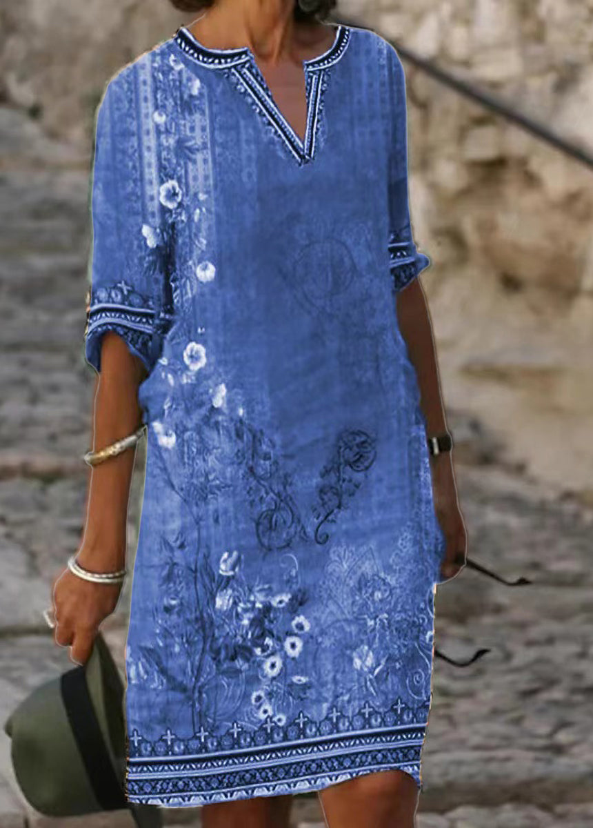 Ethnic Print Casual V-neck Dress