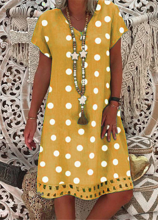 Fashionable Polka Dot Short Sleeve V-neck Print Dress