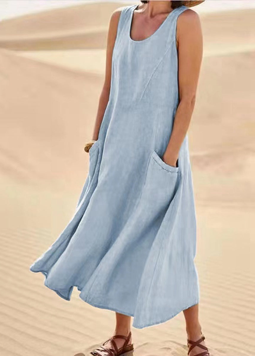 Solid Color Sleeveless Cotton And Linen Dress