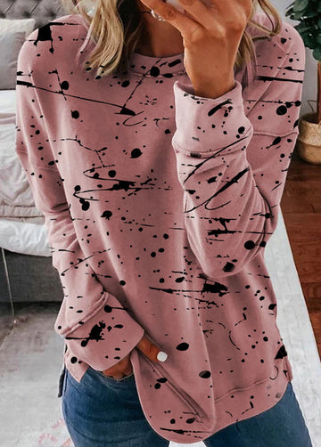 Spliced Color Block Round Neck Loose Long-sleeved Top